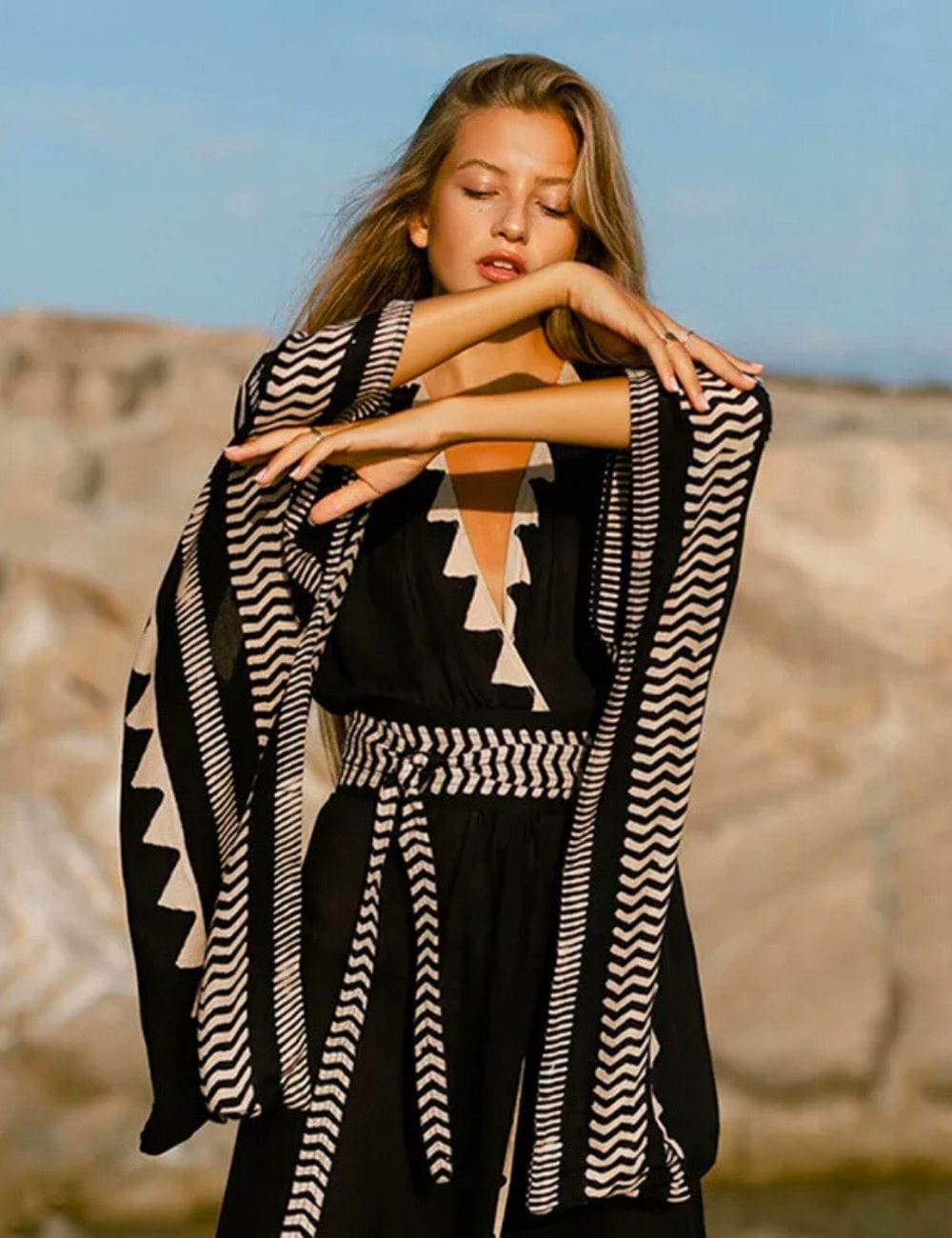 Caftan Kimono Plage Noir / Unique