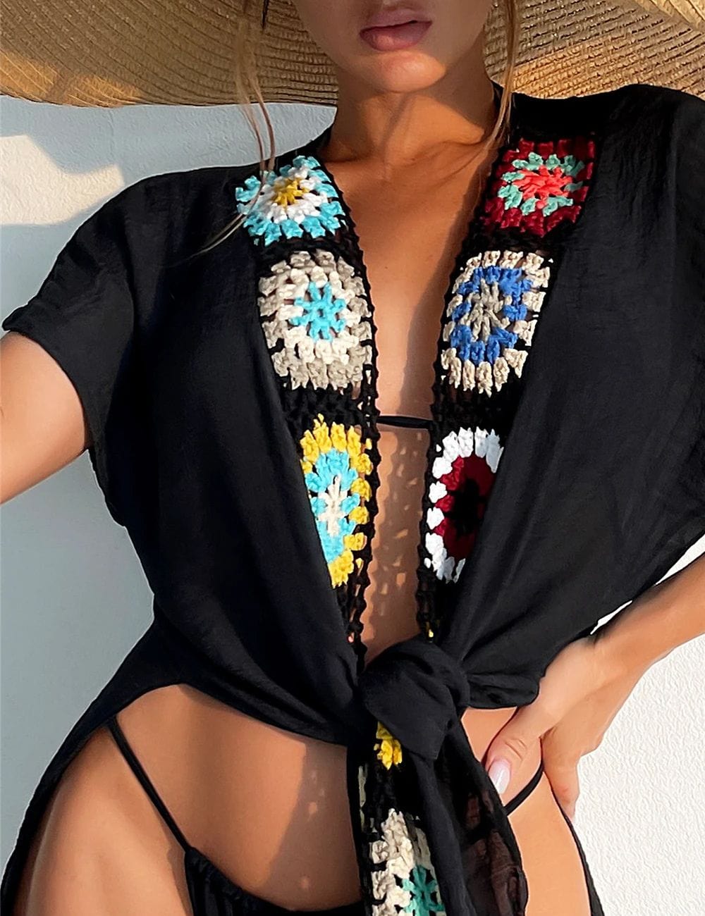 Gilet de Plage Crochet Noir / Unique