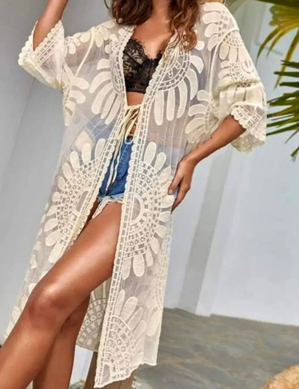 Gilet de Plage Dentelle Beige / Unique