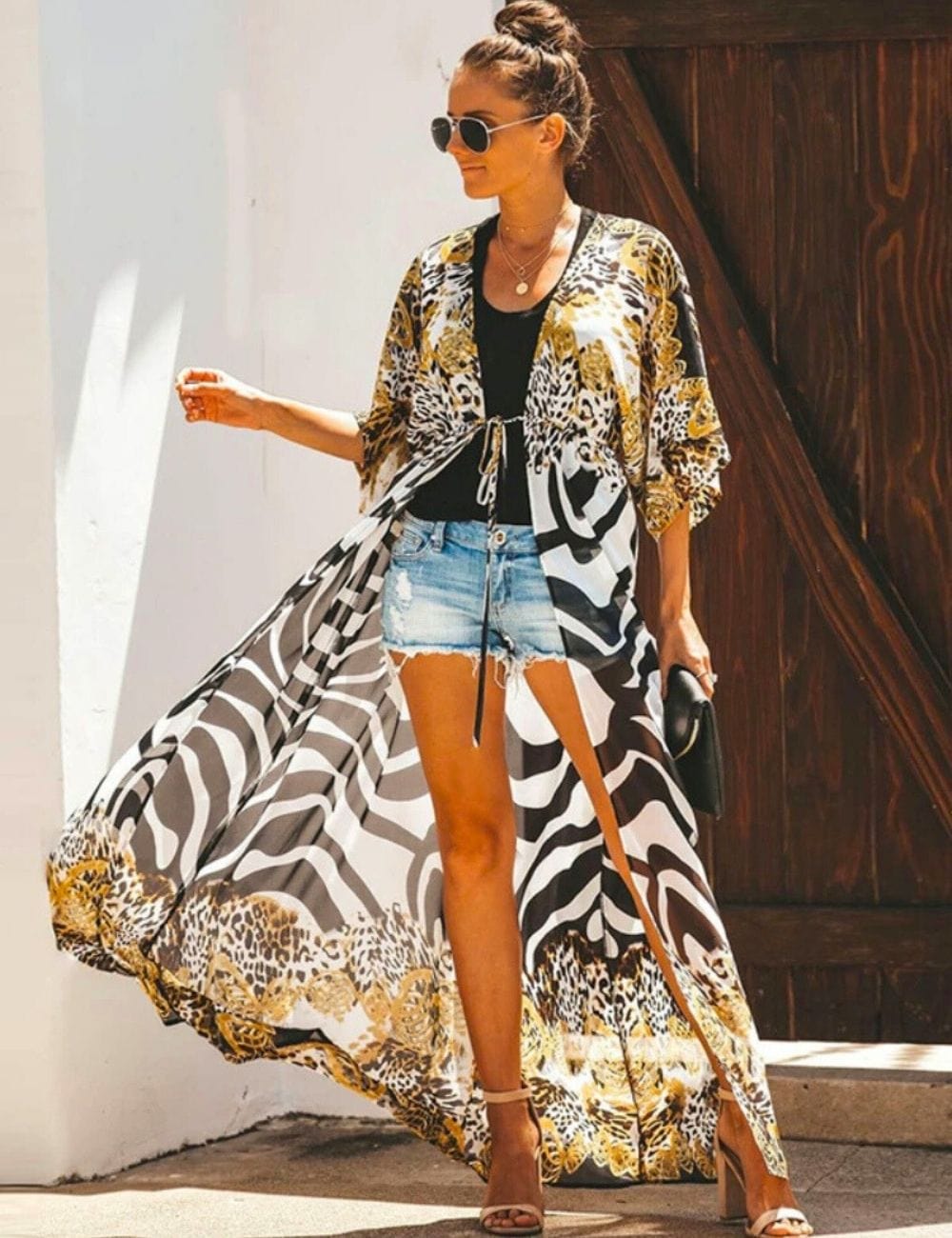 Kimono de Plage en Mousseline Zèbre / Unique