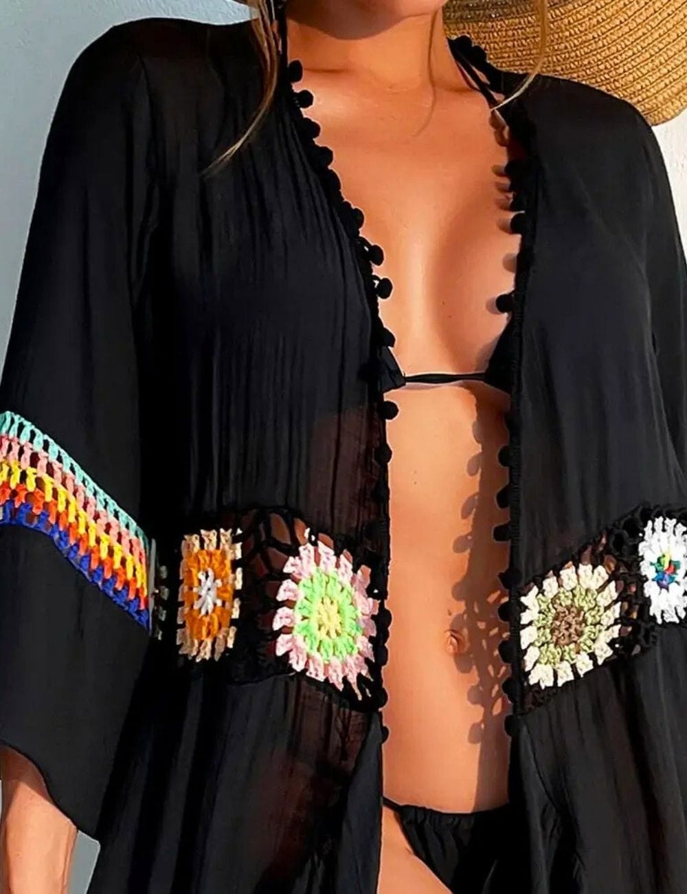 Kimono de Plage Femme Noir Noir / Unique