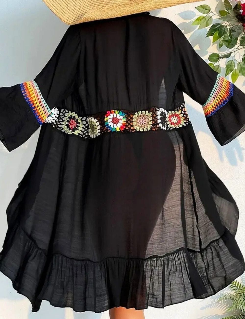 Kimono de Plage Femme Noir Noir / Unique