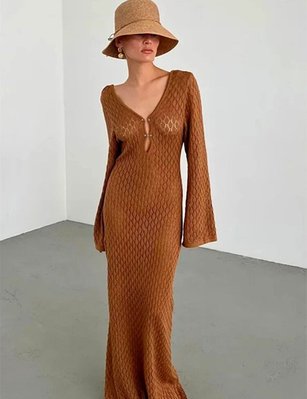 Robe de Plage a Trou Marron / S