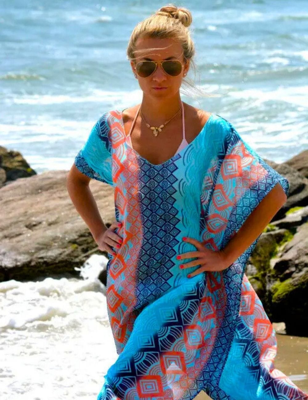 Robe de Plage Ample Bleu / Unique