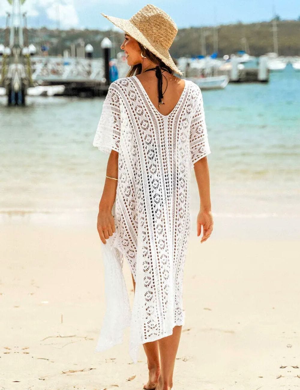 Robe de Plage Crochet Blanc / Unique