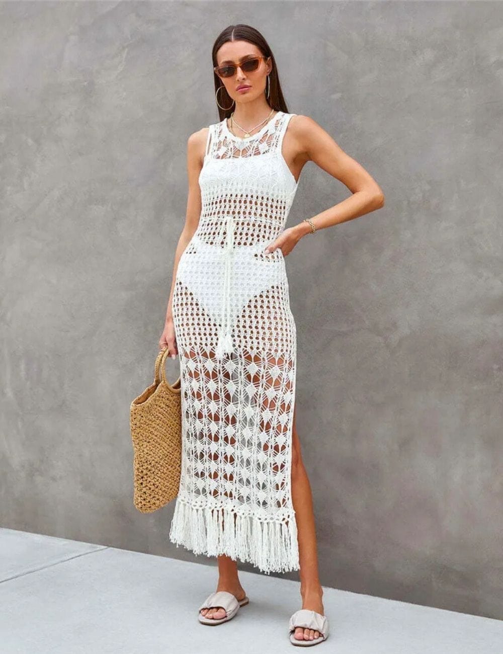 Robe de Plage en Crochet Blanc Blanc / Unique