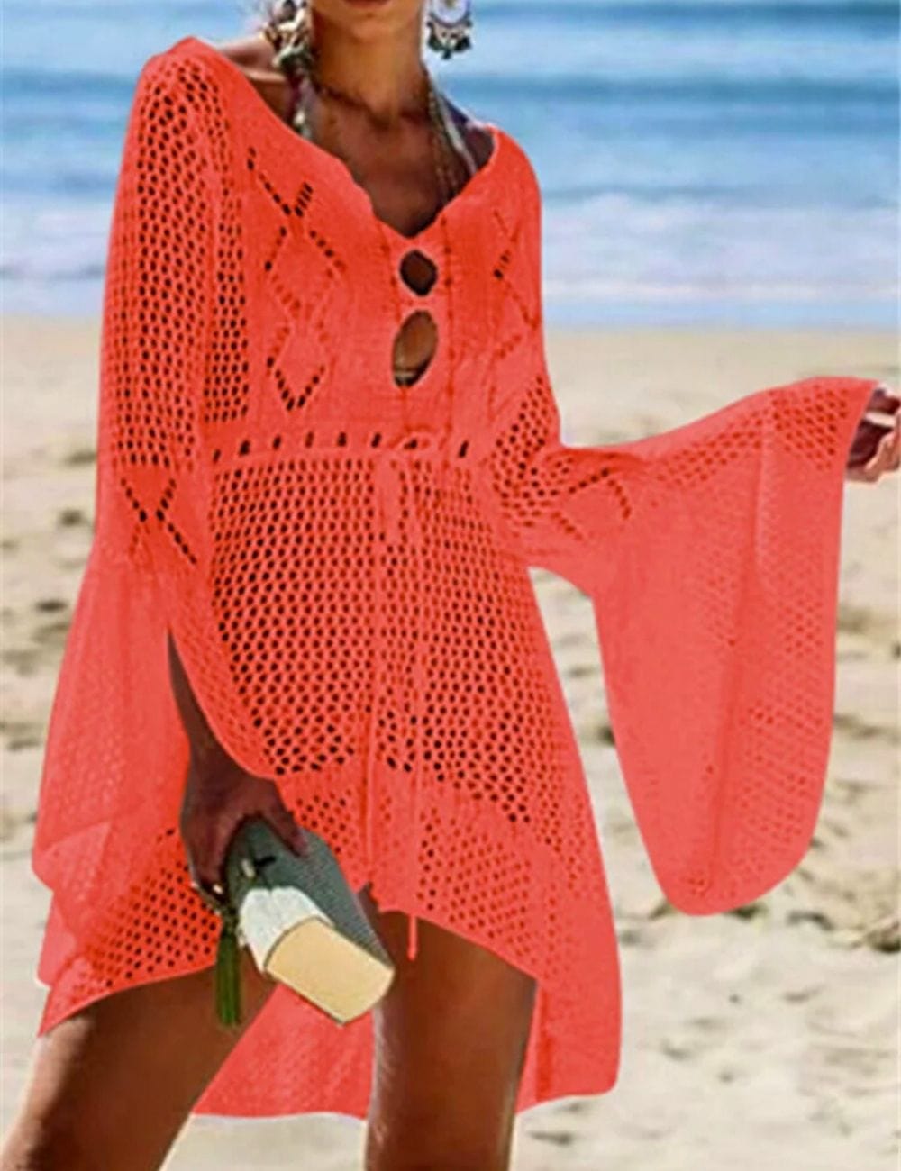 Robe de Plage en Maille Orange / Unique