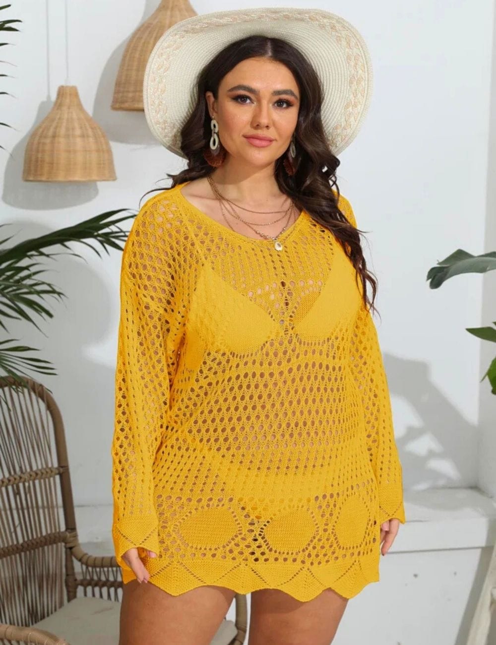 Robe de Plage Grande Taille Jaune / L