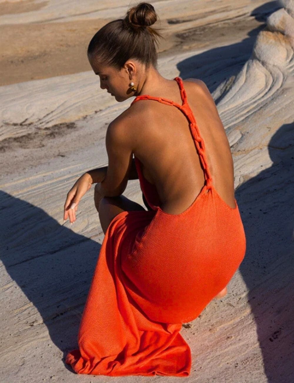 Robe de Plage Longue en Maille Orange / Unique