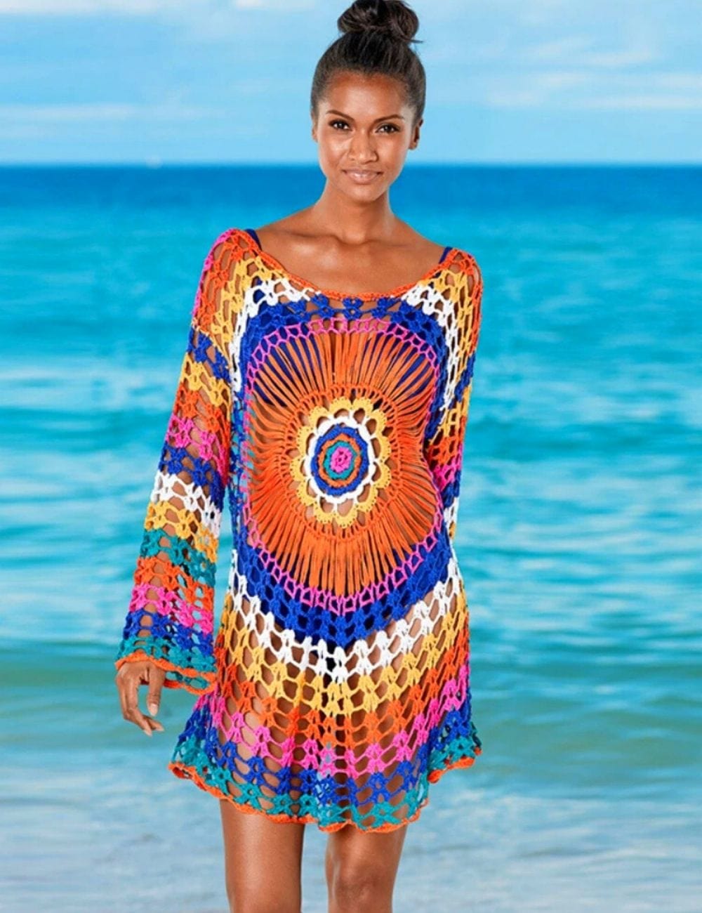 Robe de Plage Manche Longue Multicolor / Unique