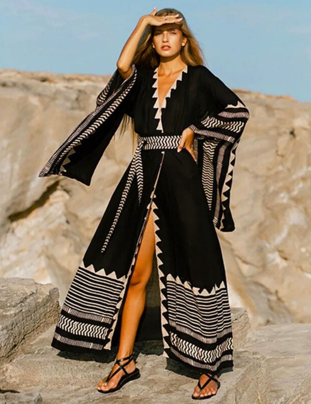 Caftan Kimono Plage Noir / Unique