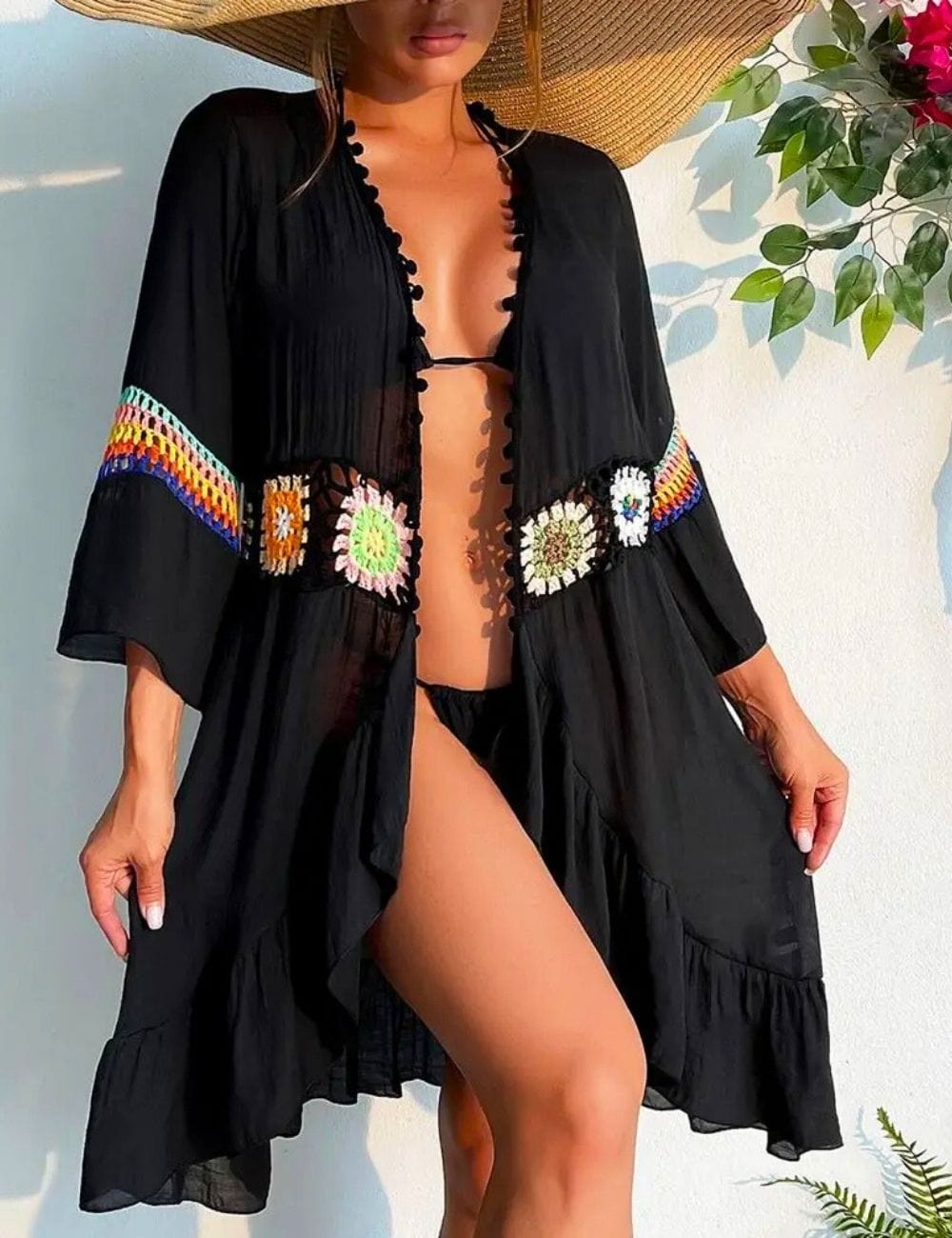 Kimono de Plage Femme Noir Noir / Unique