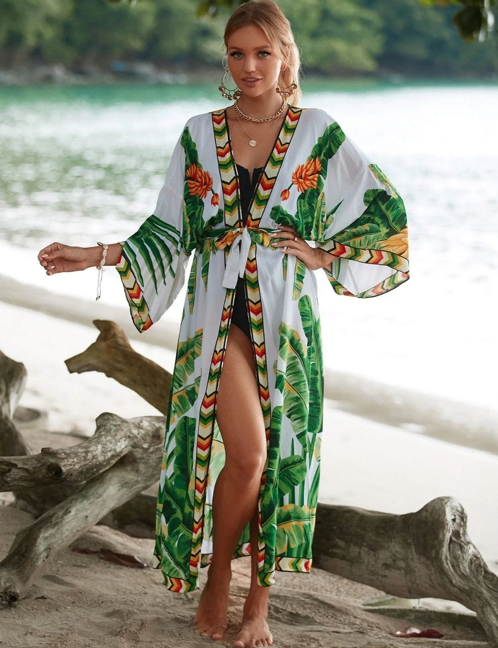 Kimono de Plage Jungle Vert / Unique